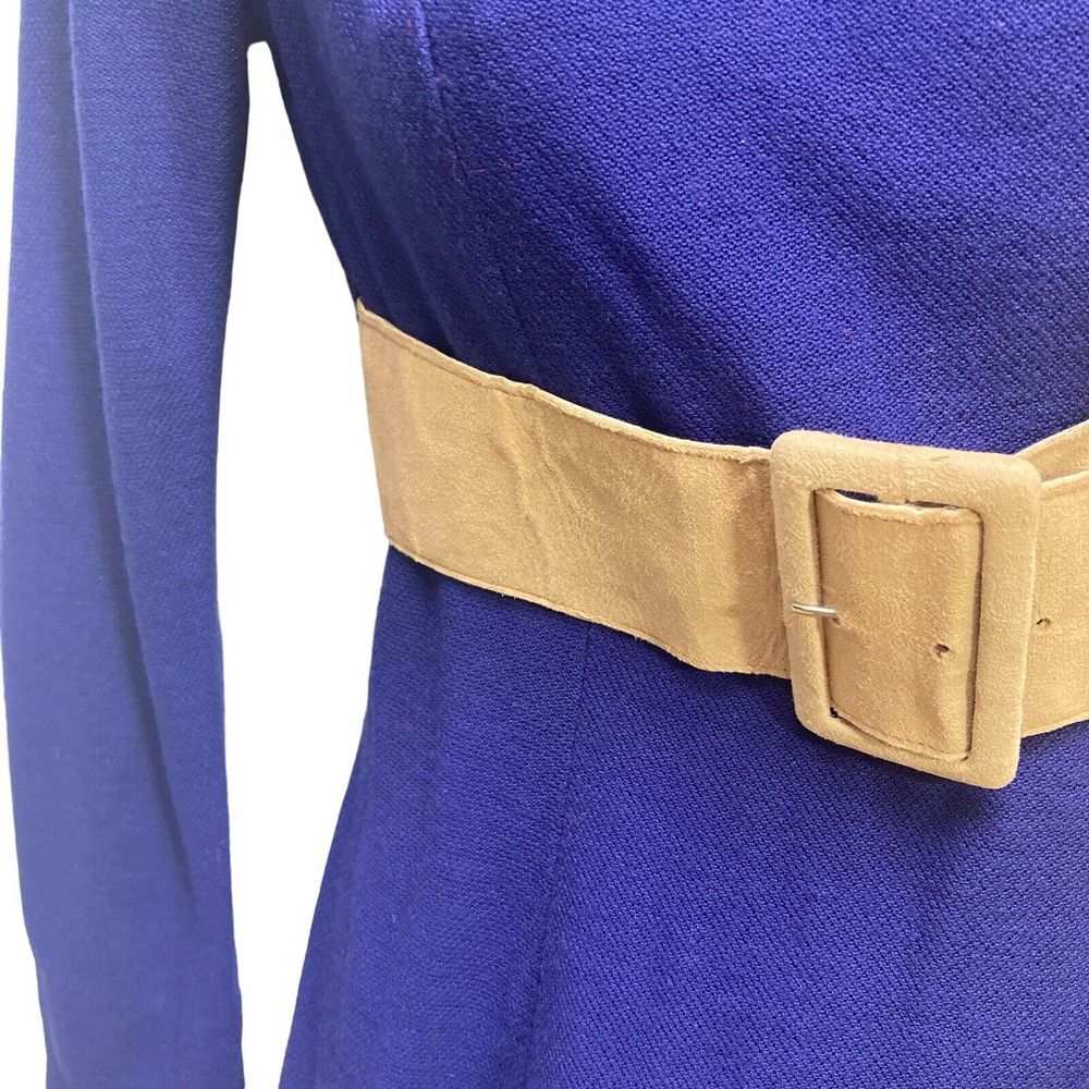 Vintage  1960s 1970s Mini Dress Size XS S Hand Tailored Belt buttons A‎ Line - Picture 6 of 15